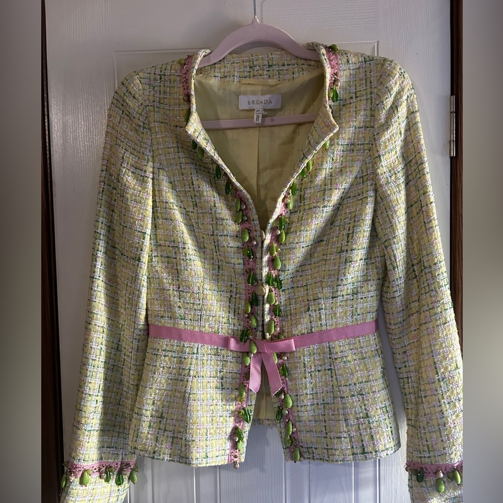 Escada Beaded Tweed Y2k Skirt Suit